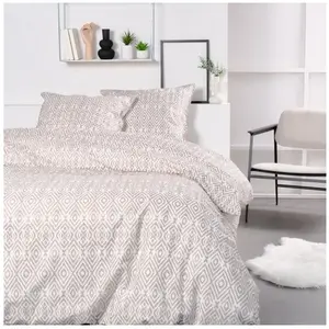 TODAY Parure de lit 2 personnes - - 240x200 cm - 100% Coton - Beige et Blanc pas cher