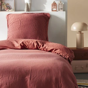Today Parure de lit gaze de coton unie TERRACOTTA ESSENTIAL pas cher