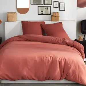 Today Parure de lit gaze de coton unie TERRACOTTA ESSENTIAL pas cher