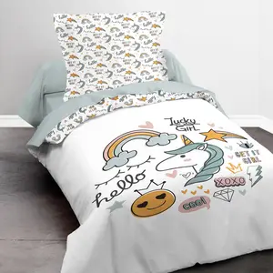Today Parure Enfant Blanche 140X200 Imprimé LUCKY pas cher