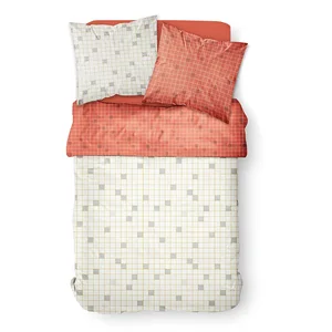 Today Parure de lit 2 personnes Coton Imprimé SQUARE Blanc/Brique pas cher