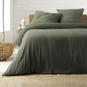 Comparateur de prix : Douceur D'intérieur - Parure de Lit en Gaze de Coton 240 x 220 cm - Vert .