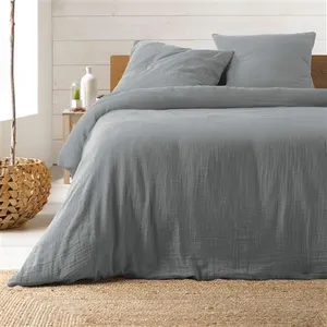 Douceur d'Intérieur Parure de lit double gaze de coton gris Angelia 260x240 pas cher
