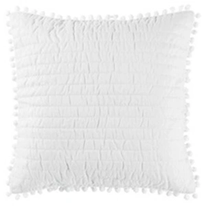 Paris Prix Housse de coussin +encart 45 x 45 cm microfibre+pompons dorinette Blanc