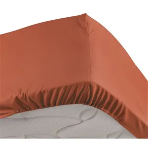DOUCEUR D'INTÉRIEUR Drap housse 2 personnes 180 x 200 cm percale uni 78 fils bonnet 30 cm Terracotta pas cher