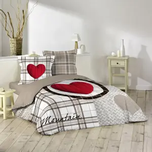 Douceur d'Intérieur Parure 3 Pièces (240 x 220 cm) Love Mountain, 100% Coton pas cher