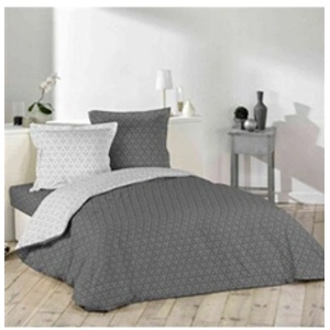 DOUCEUR D'INTERIEUR Housse de couette Optic anthracite/blanc 240x220 cm pas cher