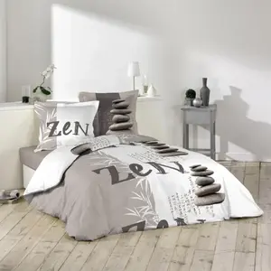 Douceur d'Intérieur Parure 3 Pièces (240 x 220 cm) Galets Zen, 100% Coton pas cher