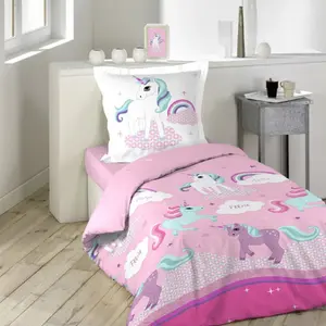 Douceur d'Intérieur Parure 2 Pièces (140 x 200 cm) Licorne, 100% Coton pas cher