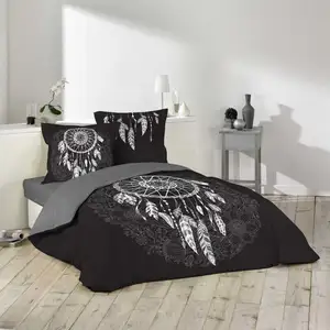 DOUCEUR D'INTERIEUR Parure 3 p. 240 x 220 cm imprime 42 fils dessin place ista Noir pas cher