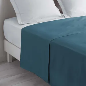Drap plat lit 2 personnes 240 x 300 cm 100% coton 57 fils couleur Bleu... pas cher