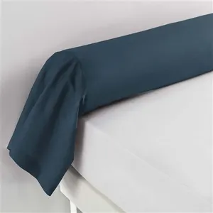 Taie de traversin 85 x 185 cm uni 57 fils lina +point bourdon Bleu nu... pas cher