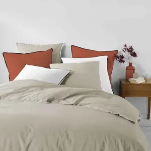 Douceur d'Intérieur Housse de couette 260 x 240 cm coton lavé 57 fils Linette Beige pas cher