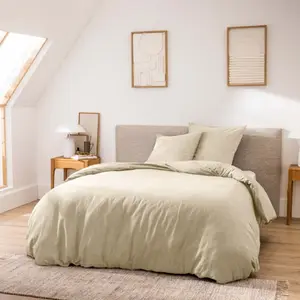 DOUCEUR D'INTÉRIEUR Parure de lit 3 pièces 260 x 240 cm en fils teints lavés unis meline sable (60 fils) 1644994-sable pas cher