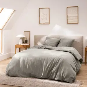 DOUCEUR D'INTÉRIEUR Parure de lit 3 pièces 240 x 220 cm en fils teints lavés unis meline anthracite (60 fils) 1644991-anthracite pas cher
