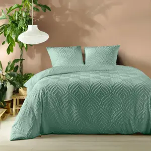 Housse de couette 240 x 220 cm microfibre unie tuftee heltie Sauge pas cher