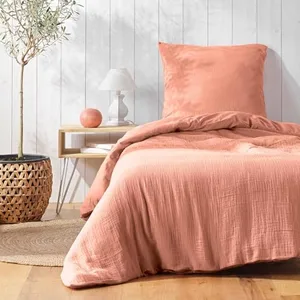 Comparateur de prix : Douceur d'Intérieur Parure de lit 140 x 200 cm double gaze coton uni 57 fils Angelia Rose