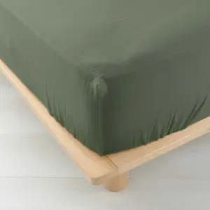 Comparateur de prix : Douceur d'Intérieur Drap housse 2 personnes 160 x 200 cm double gaze coton 57 fils Angelia Kaki