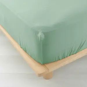 Drap housse 140x190 double gaze de coton sauge Angelia pas cher