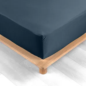 Douceur d'Intérieur Drap housse 180x200 cm - Percale 100% coton - Bonnet 30 cm Bleu nuit