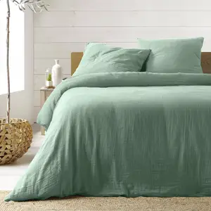 Douceur d'Intérieur Parure de lit 240 x 220 cm double gaze coton uni 57 fils Angelia Sauge pas cher