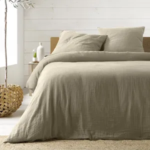 Comparateur de prix : Douceur d'Intérieur Parure de lit 260 x 240 cm double gaze coton uni 57 fils Angelia Sable