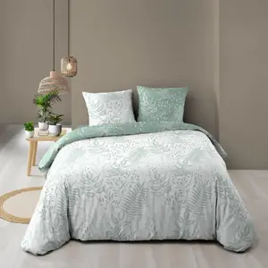 Housse de couette réversible 240 x 220 cm Coton 57 fils Cassia Sauge pas cher