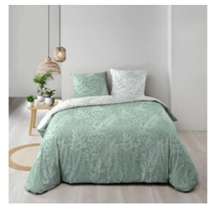 DOUCEUR D'INTÉRIEUR Housse de couette réversible 260 x 240 cm Coton 57 fils Cassia Sauge pas cher