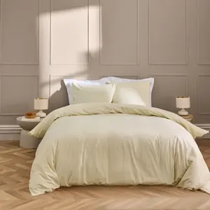Parure de lit 260x240 coton lavé ivoire Linella pas cher