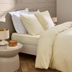 Drap housse 140x190 coton lavé ivoire Linella pas cher