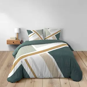 Douceur d'intérieur - Parure housse de couette Zephyr verte 240x220 cm pas cher