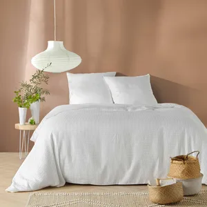 Parure de lit 240x220 microfibre gaufrée blanc Abelia pas cher