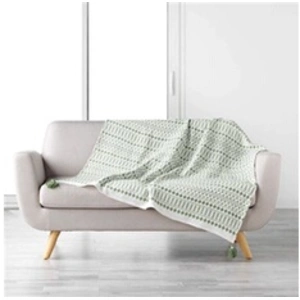 Comparateur de prix : Douceur d'Intérieur Plaid Déco à Pompons "maldives" 125x150cm Kaki - Paris Prix Vert
