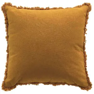 Coussin déhoussable à franges 45 x 45 cm coton Eve Camel