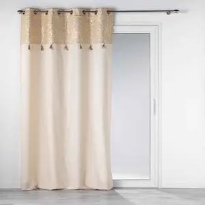 Douceur d'Intérieur Rideau 140x240cm imprimé metallisé avec pompons - 140x240cm - Doré pas cher
