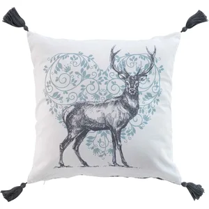 Comparateur de prix : Douceur d'Intérieur Coussin décoratif avec pompons et imprimé, 40 x 40 cm, coton