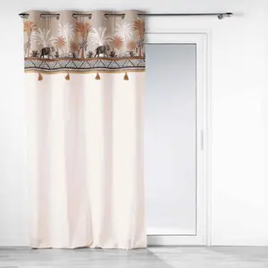 Douceur d'Intérieur Rideau a oeillets 140 x 240 cm en coton + haut impirmé Keya lodge Taupe pas cher