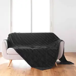 Comparateur de prix : douceur d'intérieur, Plaid (180 x 220 cm) Arya Noir, Flanelle Relief