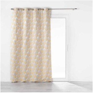 Douceur d'Intérieur, Rideau à Oeillets (140 x 260 cm) Floriani Jaune, Jacquard pas cher