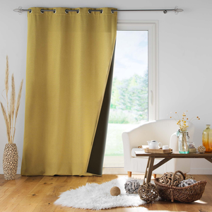 Rideau isolant doublé polaire polyester jaune ocre 140x260 cm pas cher