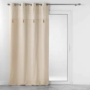 Comparateur de prix : Douceur d'Intérieur Rideau tamisant en coton 140 x 240 cm + pompons Rafina Or