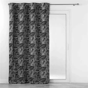 Douceur d'Intérieur Bricoline - Rideau a oeillets 140 x 260 cm jacquard Floriss Noir pas cher