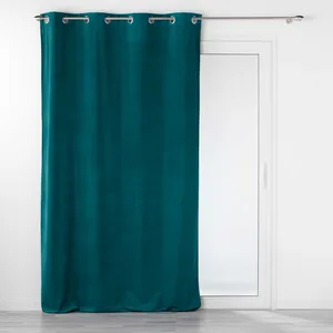 Douceur d'Intérieur Rideau tamisant à oeillets 140 x 260 cm velours reflief Velouriane Pétrole pas cher
