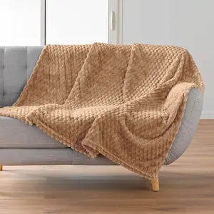 Comparateur de prix : Plaid 125 X 150 Cm   Flanelle Relief Unie Mini Frosty Camel
