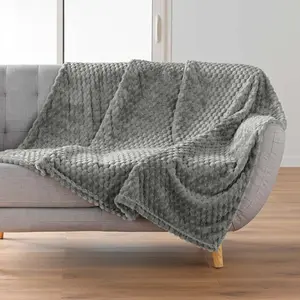 Comparateur de prix : Plaid 125 x 150 cm   Flanelle Relief Unie Mini Frosty Gris