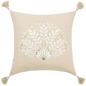Coussin Déco Avec Pompons "majestia" 45x45cm Beige