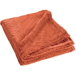 Comparateur de prix : Plaid flanelle 125x150 cm - Relief feuillage - Terracotta