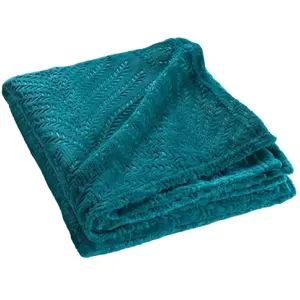 Comparateur de prix : Plaid flanelle 125x150 cm - Relief feuillage - Bleu