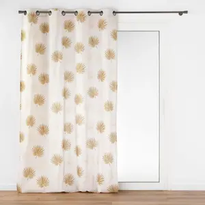 Rideau à Oillets Imprimé Métallisé Lotus 140x240cm Ocre pas cher