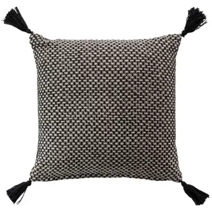 Coussin Déco à Pompons "Jennie" 40x40cm Noir